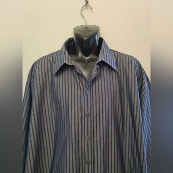 Farah shirt striped size 3XL XXL long sleeve grey with blue stripes casual - Picture 2 of 7